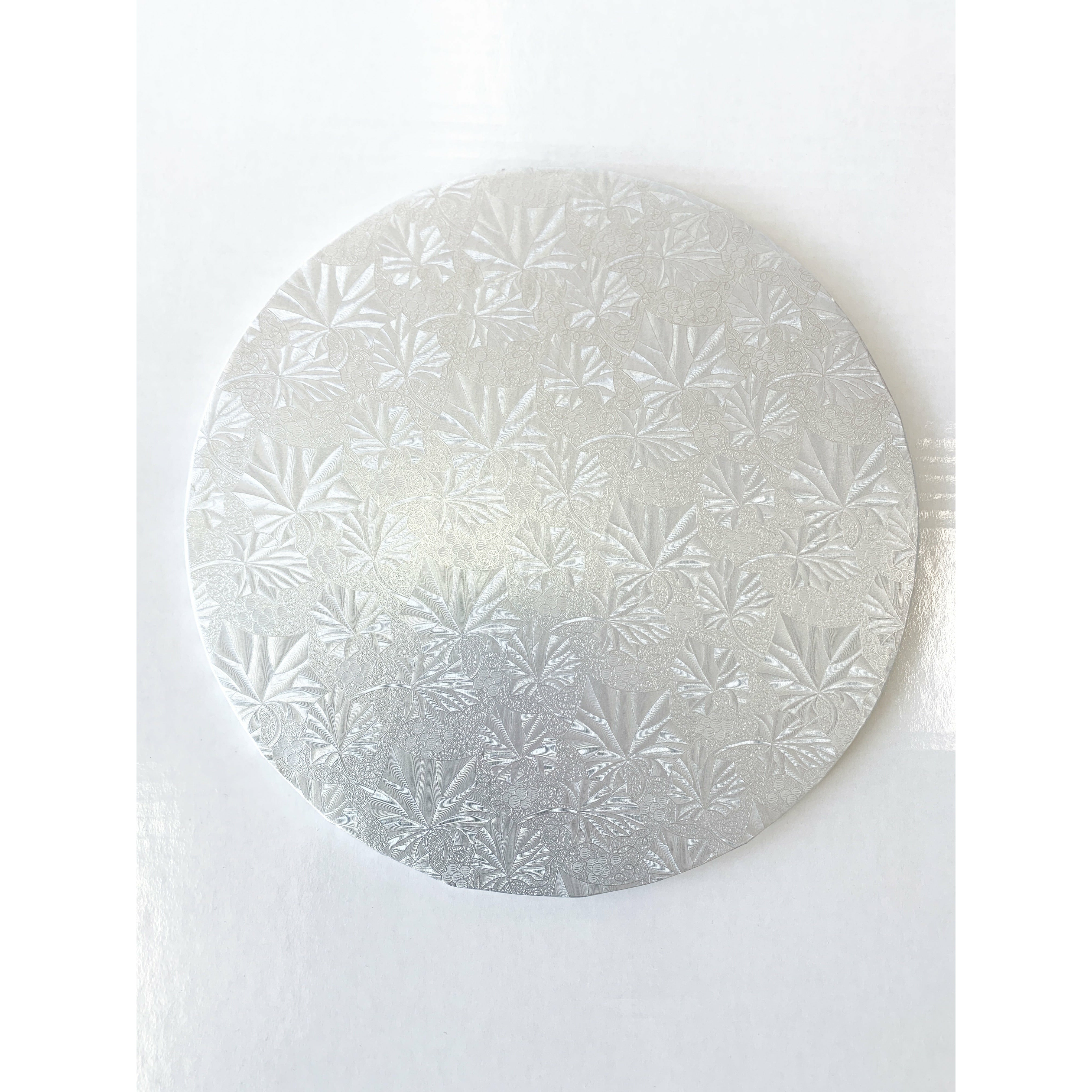 10" Round Silver Drum / Cake Board Embossed 1/2" - Papagino Foods Inc.