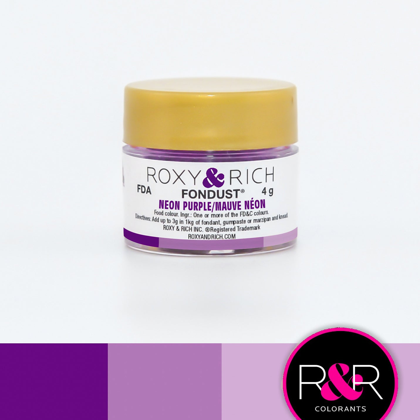 Roxy & Rich Neon Purple Fondust (# F4-021) 4 G - Papagino Foods Inc.
